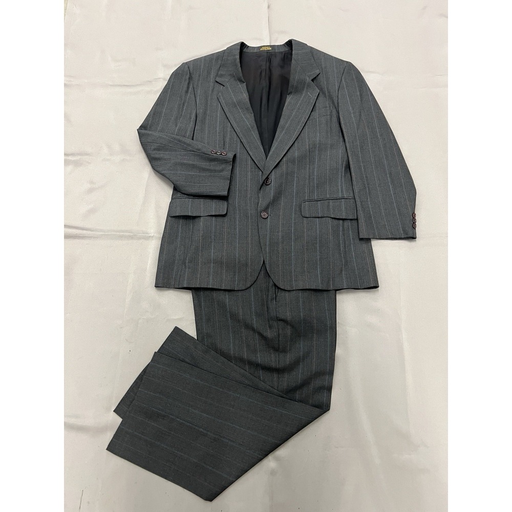 Towncraft Men's 2 Piece Suit Size 42 Regular Pants 34x25 Gray/Blue Gold Stripes